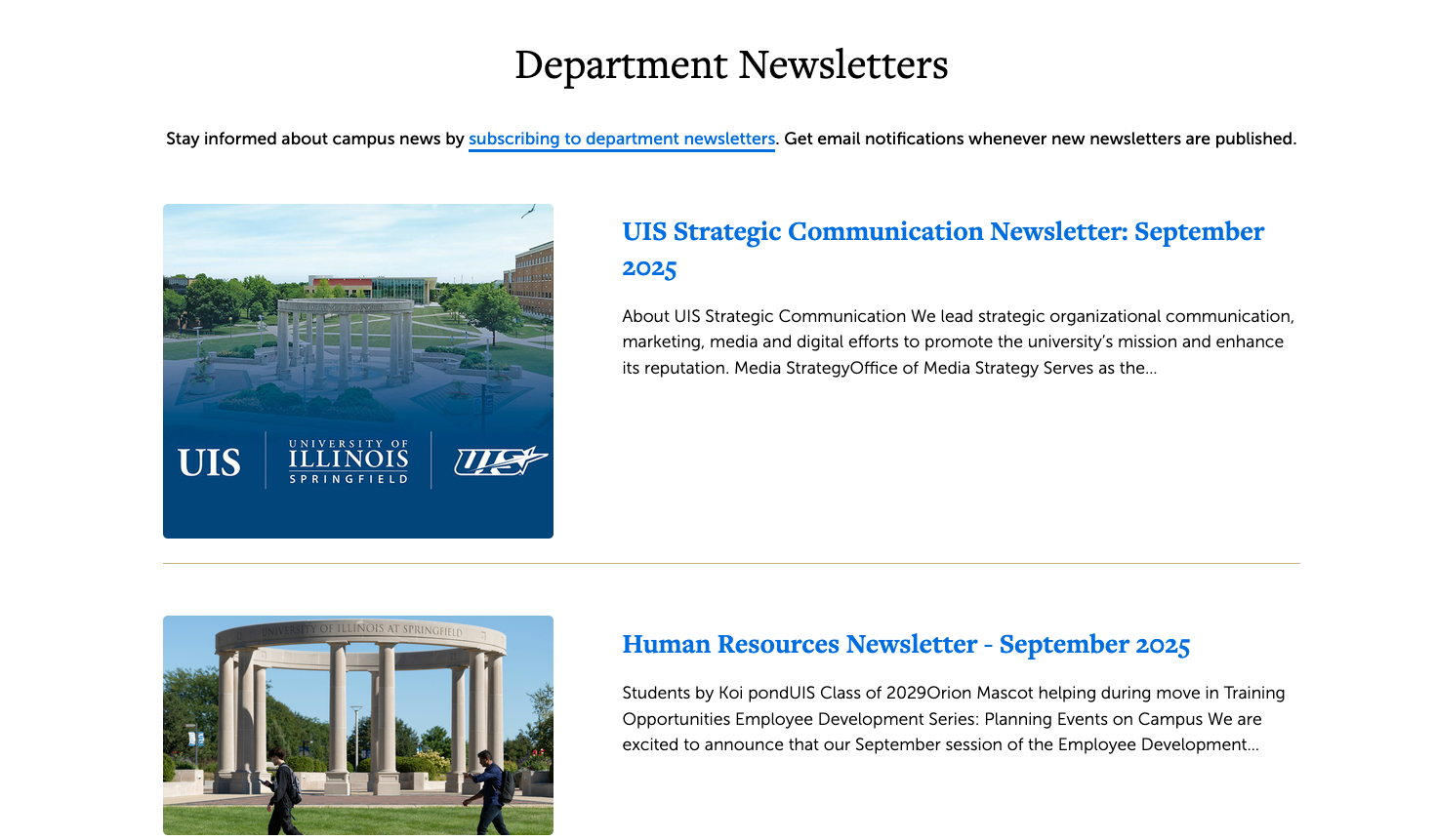 department newsletter screenshot from orbit