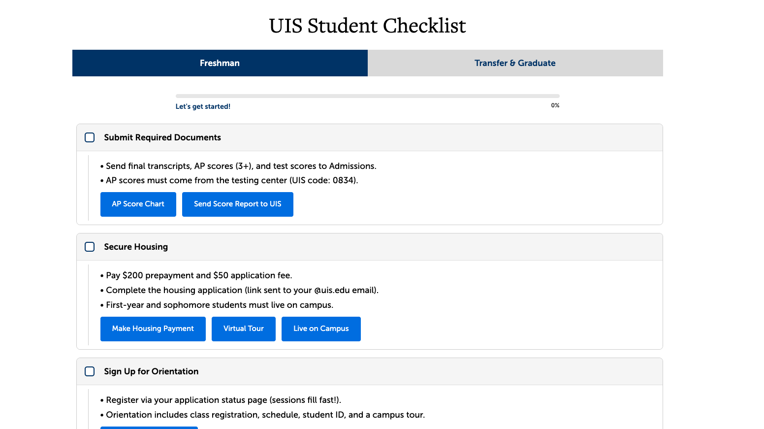 uis student checklist