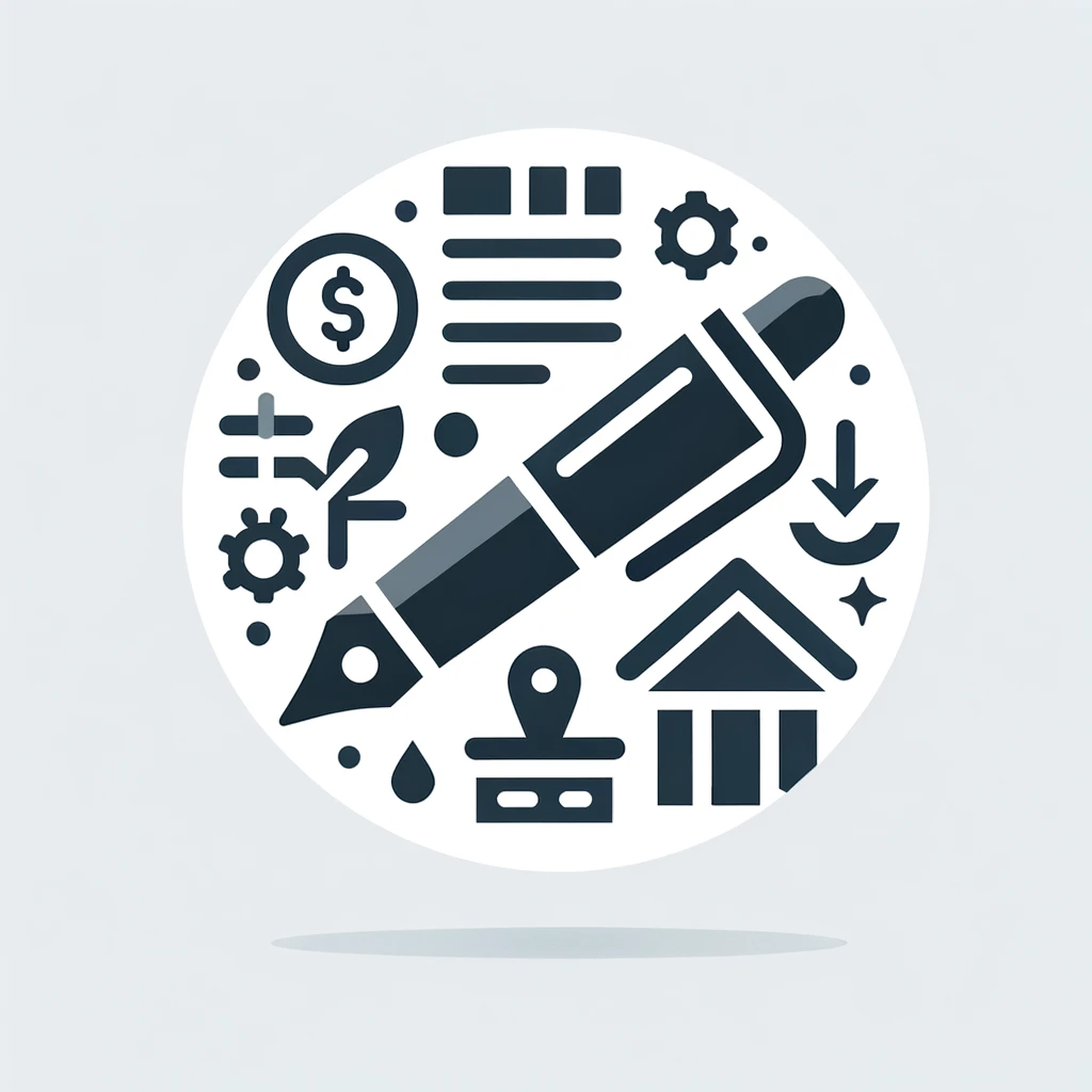 The icon visually conveys the concept of estate planning or future giving with images of a dollar sign, a pen, a home, and a gear.