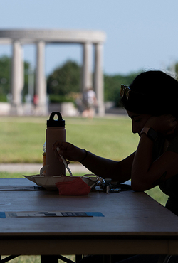 Student studies on quad