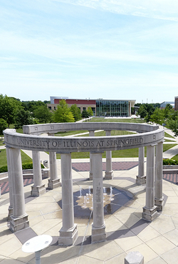 Drone image of UIS colonnade 