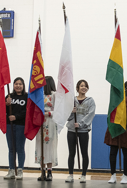 Students holding flags at the International Festival