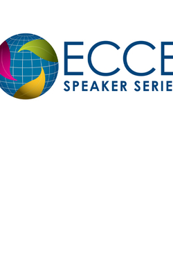 A globe with pink, green and yellow leaves and text that says "ECCE Speaker Series."