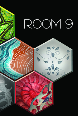 Nine hexagons featuring different images are stacked in three rows. Two in the top row, four in the middle row and three in the bottom row. The text “Room 9” is off to the right of the hexagons. 