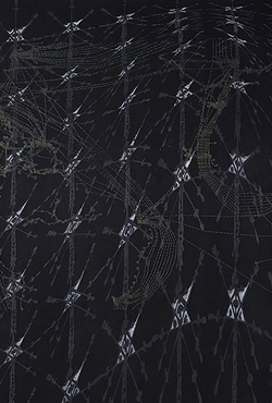 White arrows on a black background forming diagonal patterns.