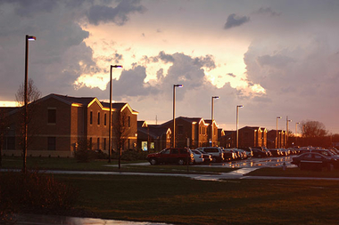 dorms at sunset