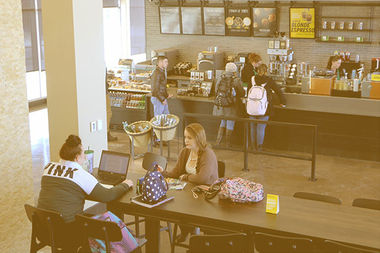 students at starbucks in the union