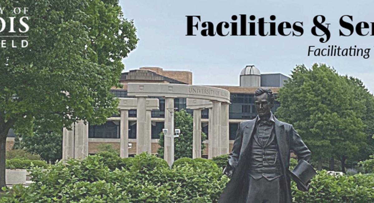 Facilities and Services July Newsletter Header of Abe Lincoln Statue on Campus
