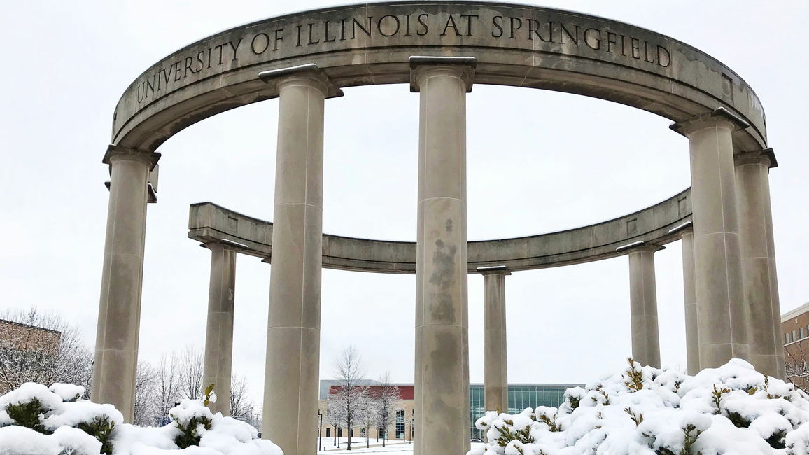 the colonnade with snow on the ground
