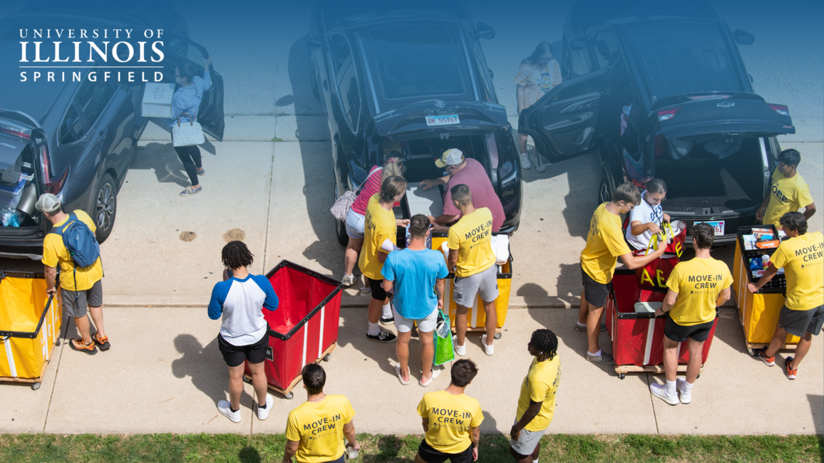 Students unloading their car on move-in day.