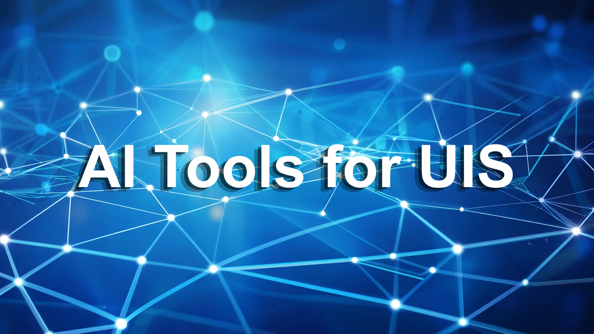 AI Tools for UIS text on a blue network graphic background.