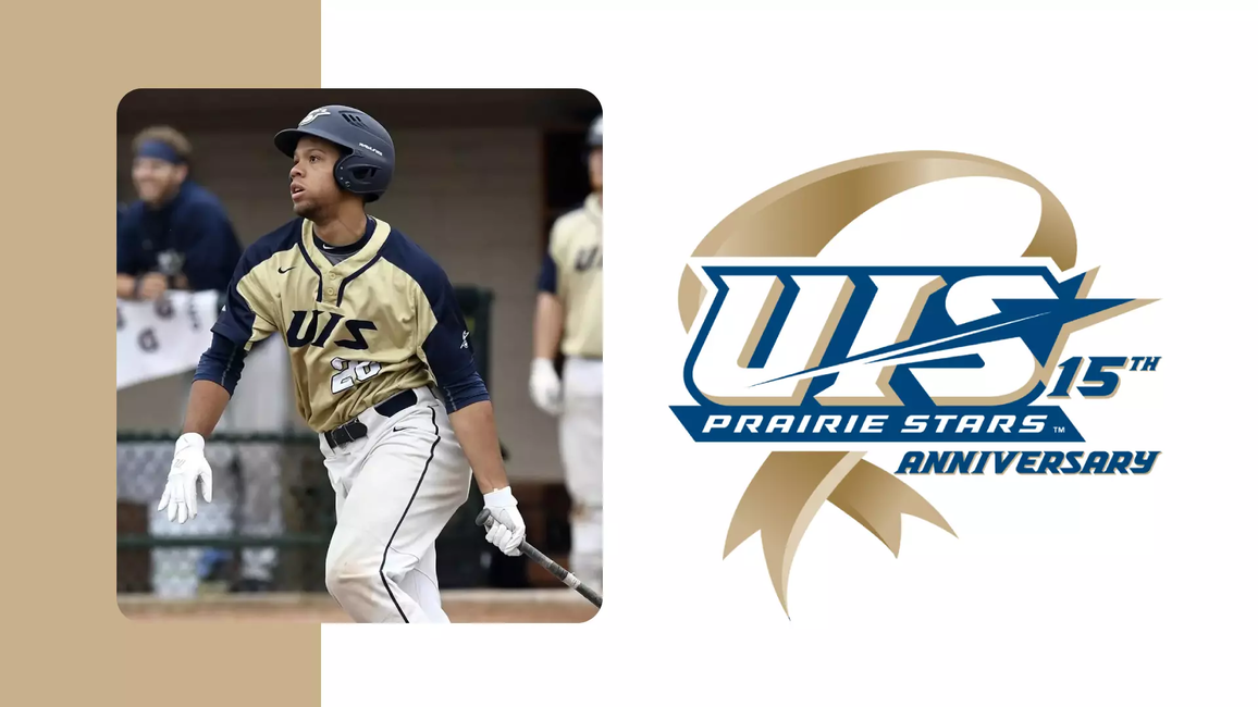 A photo of Zion Pettier paired with the UIS Athletics 15 Years NCAA DII Anniversary logo