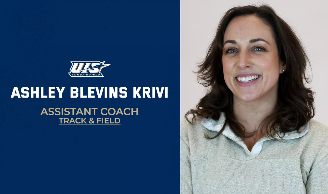 Ashley Blevins Krivi, Assistant Coach, Track & Field, a photo of Blevins, UIS Athletics logo