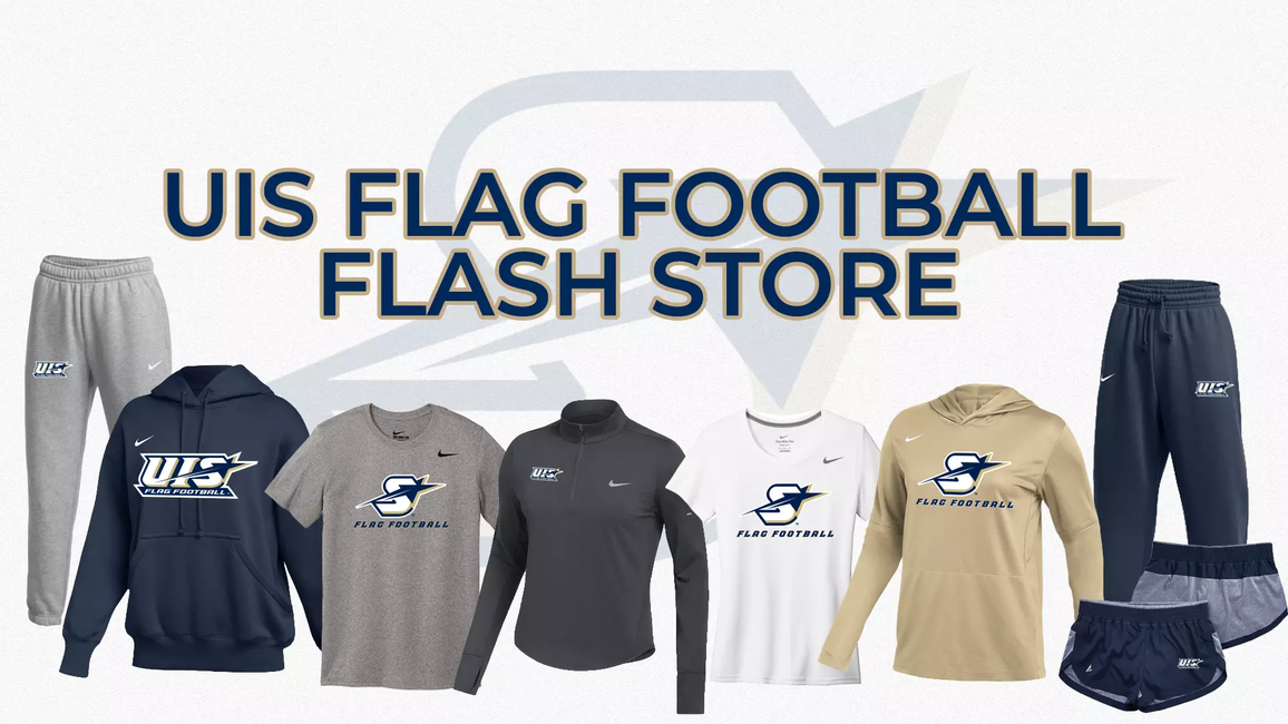 Flag Football Flash Store graphic featuring multiple gear options with UIS logos