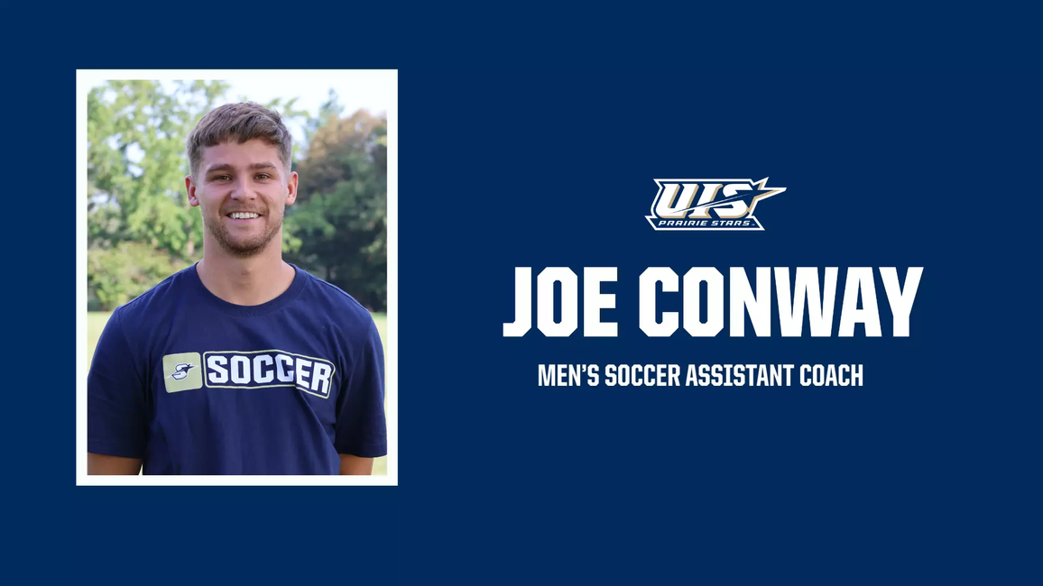 A photo of Joe Conway, the text "Joe Conway, Men's Soccer Assistant Coach" UIS Athletics logo