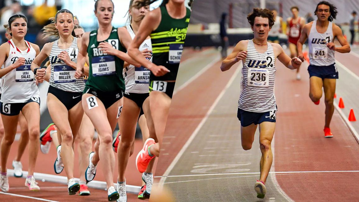 UIS track & field collage of runners in indoor track races