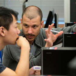 professor speaking with student