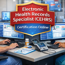 Two medical professionals at workstations in a hospital setting.