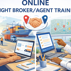 Two people video conferencing on laptops, discussing freight logistics.