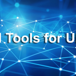 Blue digital network background with text "AI Tools for UIS".