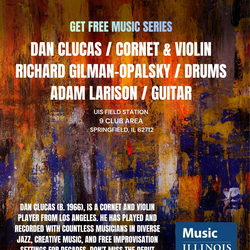 Flyer for "Get Free Music Series" at the UIS Field Station on September 25th at 7pm. A trio jazz performance from Dan Clucas and others.