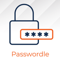 Lock graphic with red password symbol.