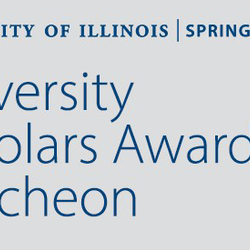 University Scholars Award Luncheon poster with colorful arc design.