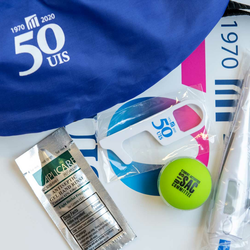 a COVID swag bag filled with things like a thermometer, hand sanitizer, and other heath items