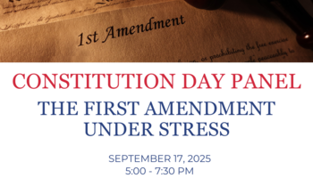 Save the Date announcement with image of legal documents and gavel