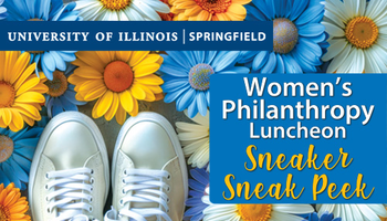 yellow, white and blue daisies with white sneakers and the UIS logo with Sneaker Sneak Peek