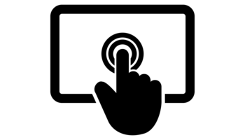 A hand icon pressing a touchscreen graphic