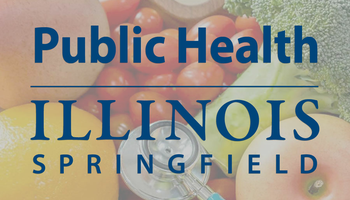 UIS Public Health Logo on top of a bowl of veggies and a stethoscope