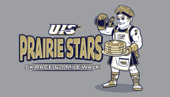 Cartoon mascot with pancakes and syrup, wearing a chef outfit.