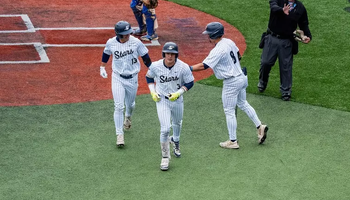Kaden Griffitts after hitting a home run