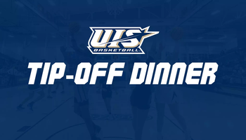 UIS Basketball Tip-Off graphic with basketball logo and images of UIS men's and women's basketball athletes making layups