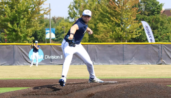 Graham Kasey pitching for UIS baseball