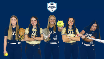 Ella Brinkley, Sophie Margelot, Taylor Zawacki, Rosie Bartletti, and Isabella Wilson. CSC Academic All-District logo