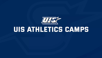 A graphic featuring UIS Athletics logo, "UIS Prairie Stars" with the text, "UIS Athletics Camps", on a blue background with the star logo featured faintly