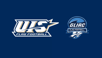 UIS & GLIAC Flag Football logos on UIS blue background