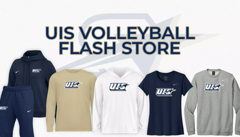UIS Volleyball Flash Store graphic. Assorted Prairie Stars gear in blue, white, and gray.