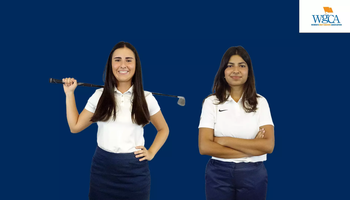 WGCA logo. Sara Prieto and Arya Gadekar