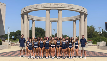 2026 UIS Women's Cross Country team photo at UIS Colonnade