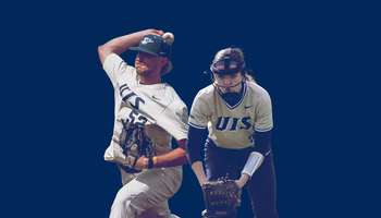 First Pitch 2026 graphic featuring pitchers from UIS Baseball and UIS Softball