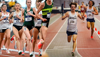UIS track & field collage of runners in indoor track races