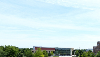 Shot of the UIS colonnade and quad 