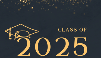 Gold text on dark background reads Class of 2025 Happy Graduation