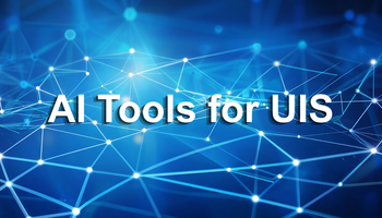 AI Tools for UIS text over blue digital network graphic.