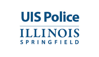 UIS Police, Illinois Springfield logo, dark blue text on white background.