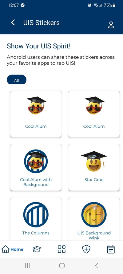 Graduation-themed emojis and stickers with USD branding.