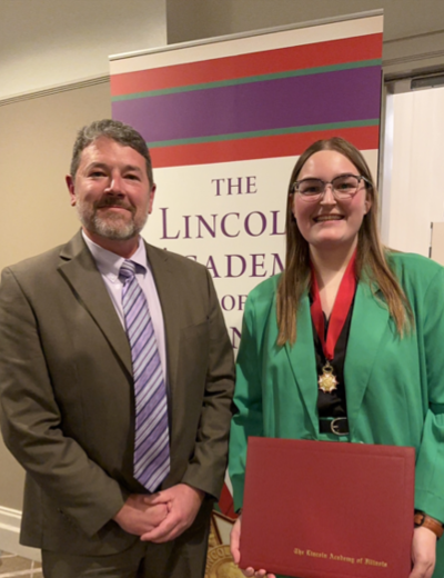 Provost Brandon Schwab with student Molly Harms 